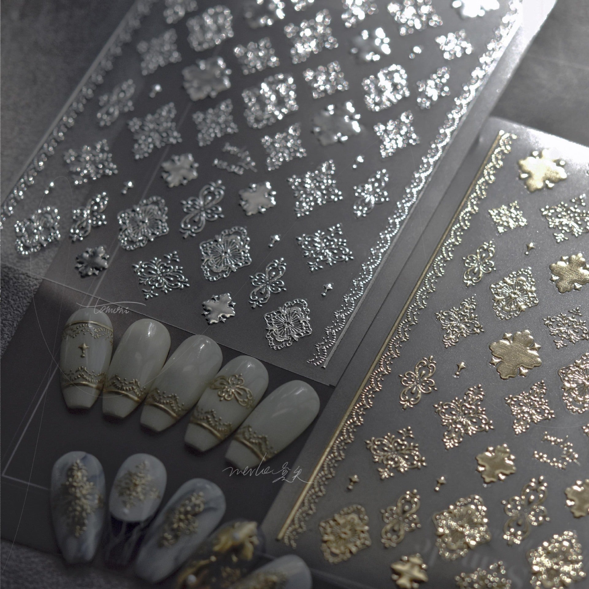 Silver Baroque Emboss – Vintage Elegant Nail Art Stickers