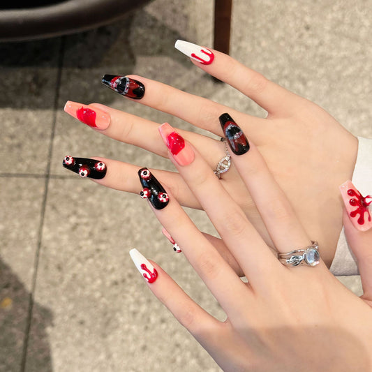 Pure handmade press on nails hand-painted grimace American hottie dark wind removable fake nails factory straight | 365nails