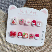 365Nails: "Strawberry Hello Kitty Wonderland" – Handmade Cute Short Oval Press On Nails With Hello Kitty & Strawberry Design