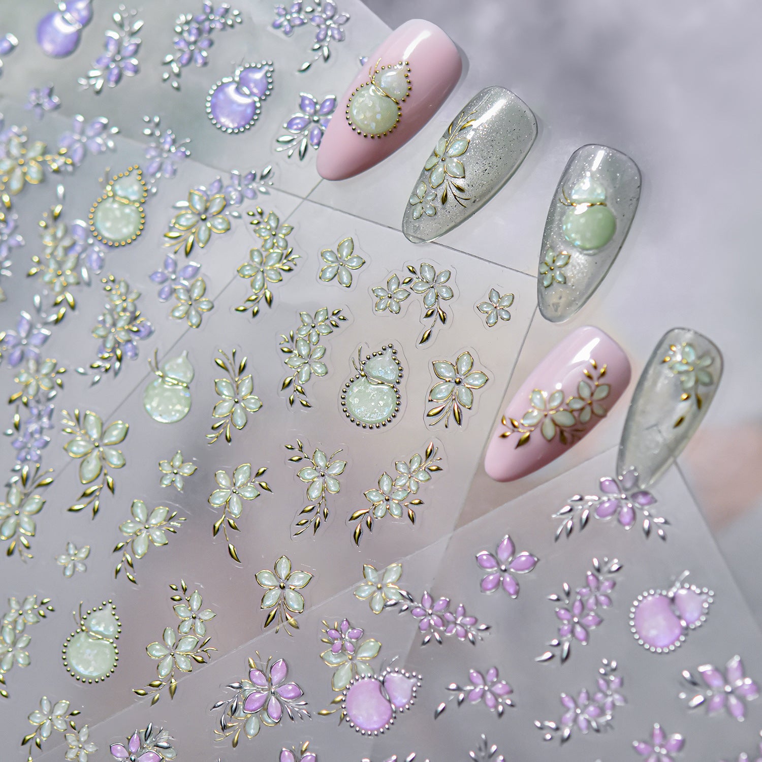 Pink Cherry Blossom Gourd – Elegant Oriental Nail Art Stickers