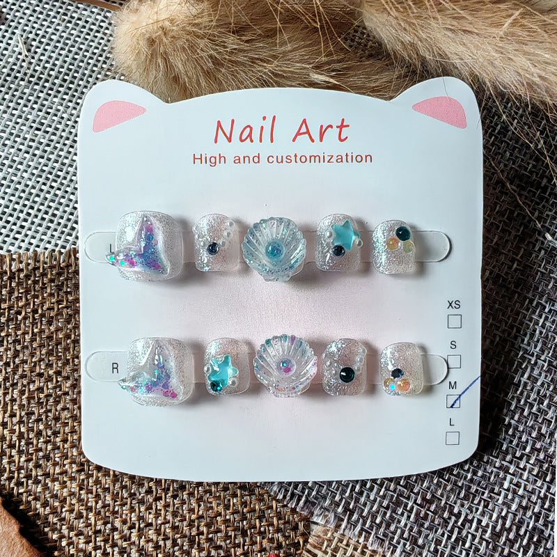 365nails: "mermaid princess" – short round handmade kids press-on nails