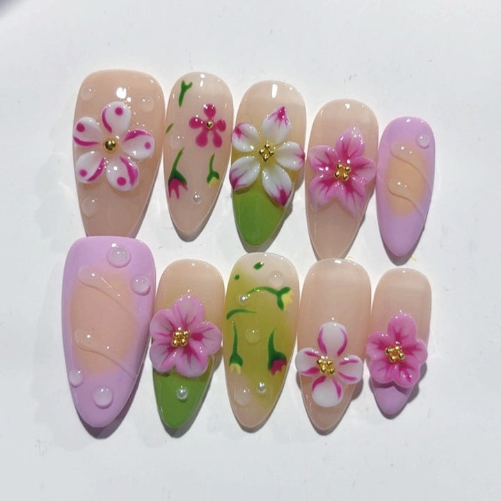 Spring Blossom: "Mixed Floral" – Almond Press-On Nails