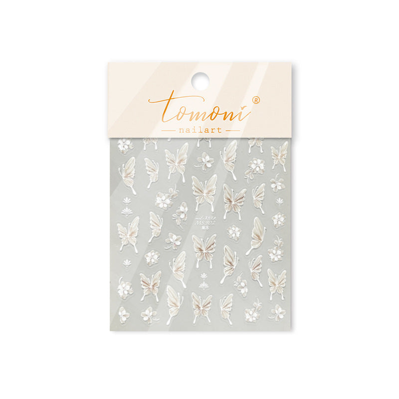 Ivory Butterfly & Flower Collection: "Ethereal Grace" – 3D Embossed Nail Sticker