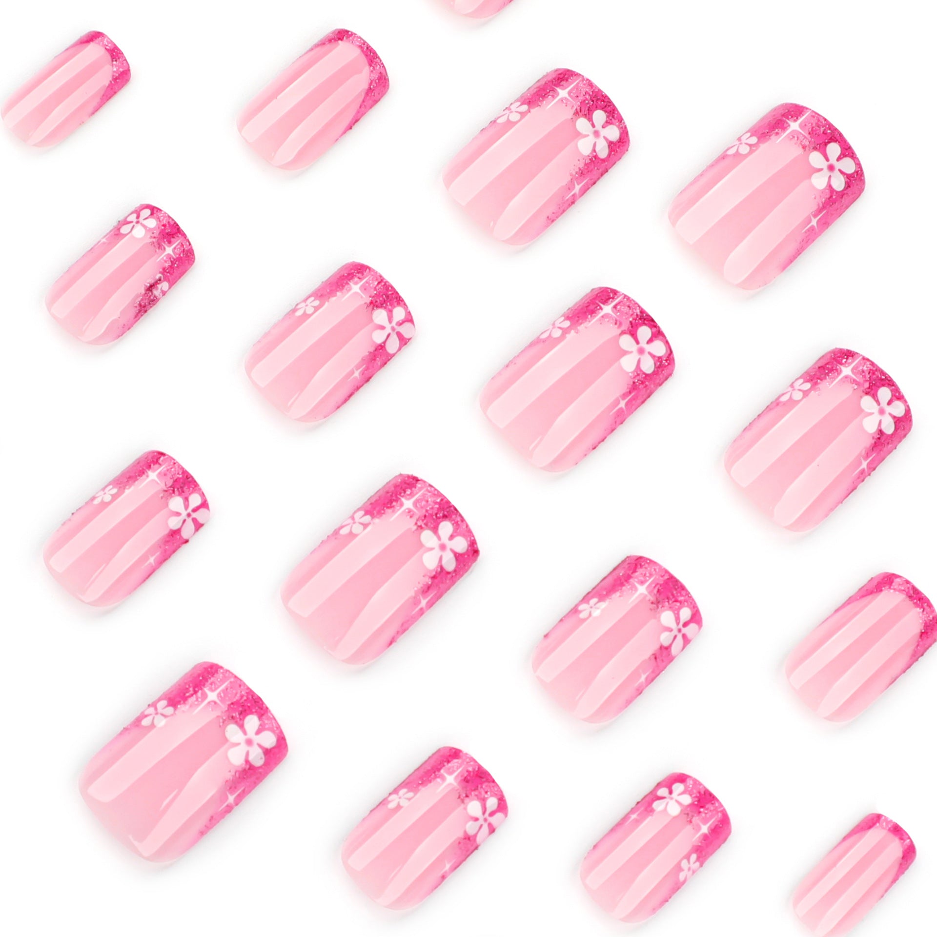 Venta caliente, rosa francesa roja con brillo, uñas cuadradas cortas, arte de uñas, ｜365nails