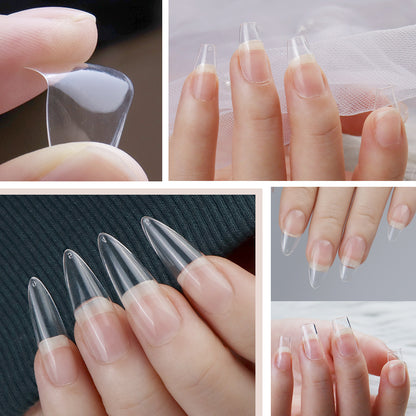 Nail Tips Transparent nail piece, special box for press on nails, full sticker, seamless patch, manicure, long water drop, almond nail patch, fake nail.