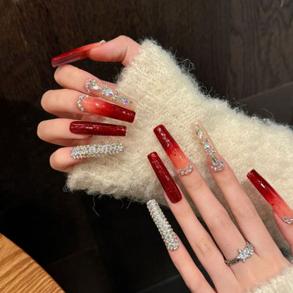 manicure extra long super flash red Spice Girl manicure temperament flash full of diamonds sexy goddess manicure | 365nails