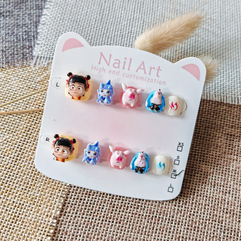 365nails: "mythical nezha" – short round handmade kids press-on nails