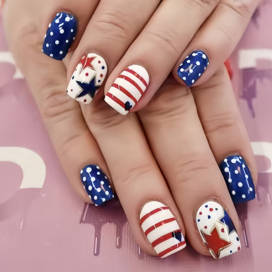 365nails: Independence Day Playful Star Dot Stripe Press-On Nails