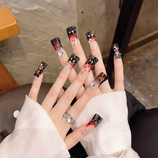 Duck Beak Nail Art Hand Painted Cat Region Limited  Nails Handmade Wear Nail fake nails Nail Art | 365nails