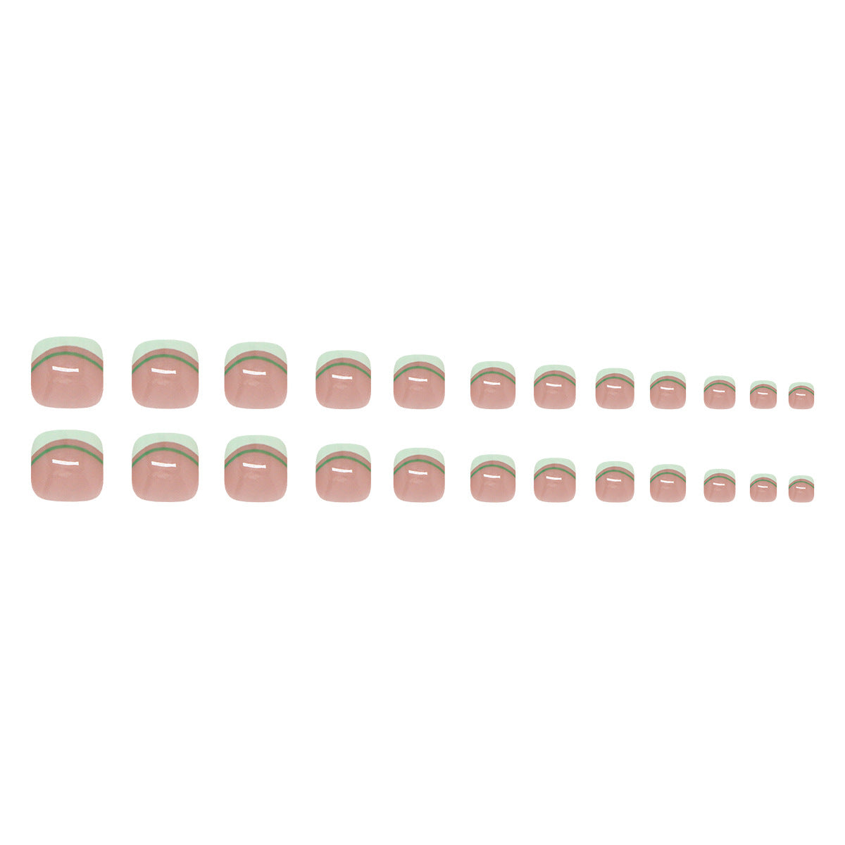 簡約清爽線條法式抹茶綠腳趾穿戴甲 時尚簡約 可拆卸 24片｜365nails