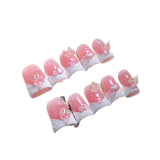 Pink Jelly French Nails with Bear and Butterfly Accents