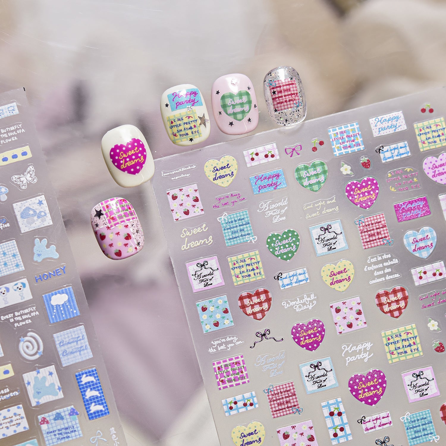 Blue Bear Note – Adesivos de unha Sweet Checkerboard