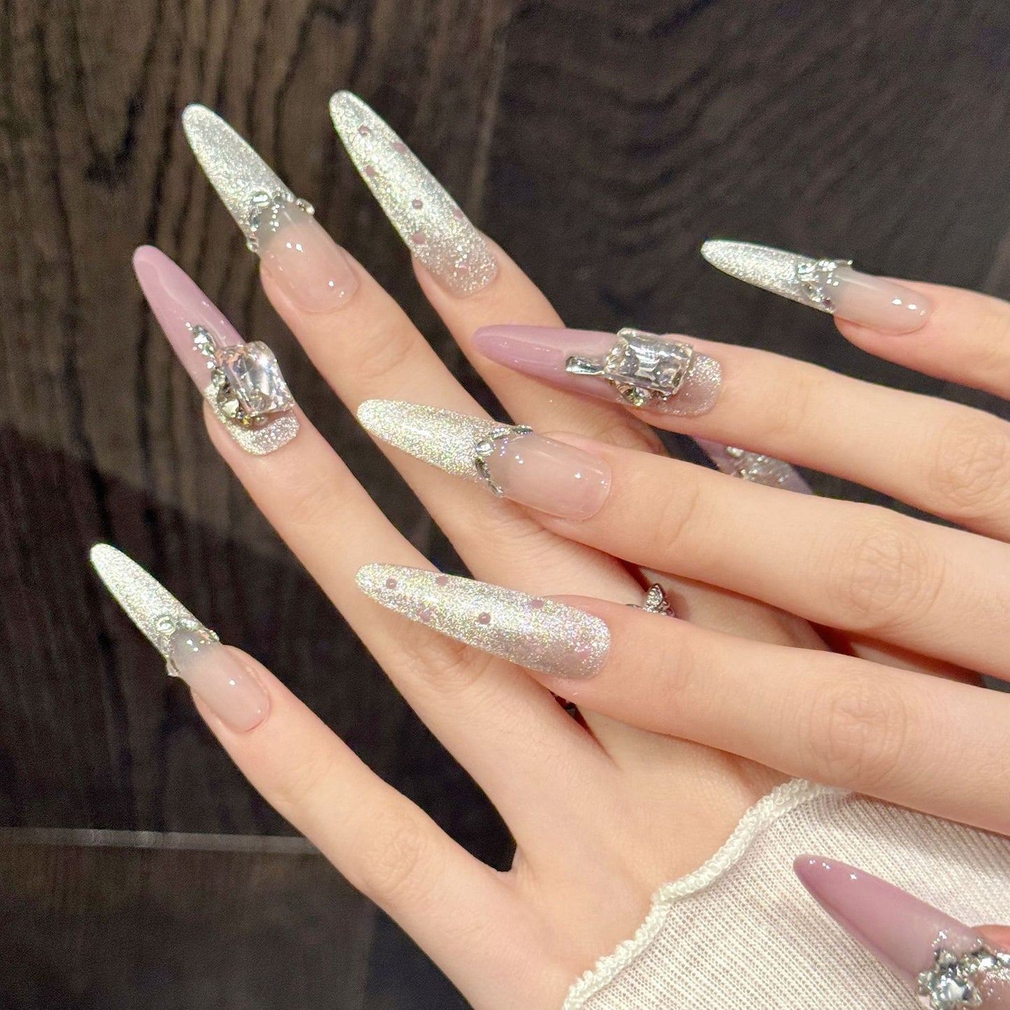 Pink Glitter Crystal Luxe Princess Nails