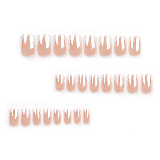 Nude white edge  simple fake nail art  sticker rectangular nail piece wholesale｜365nails