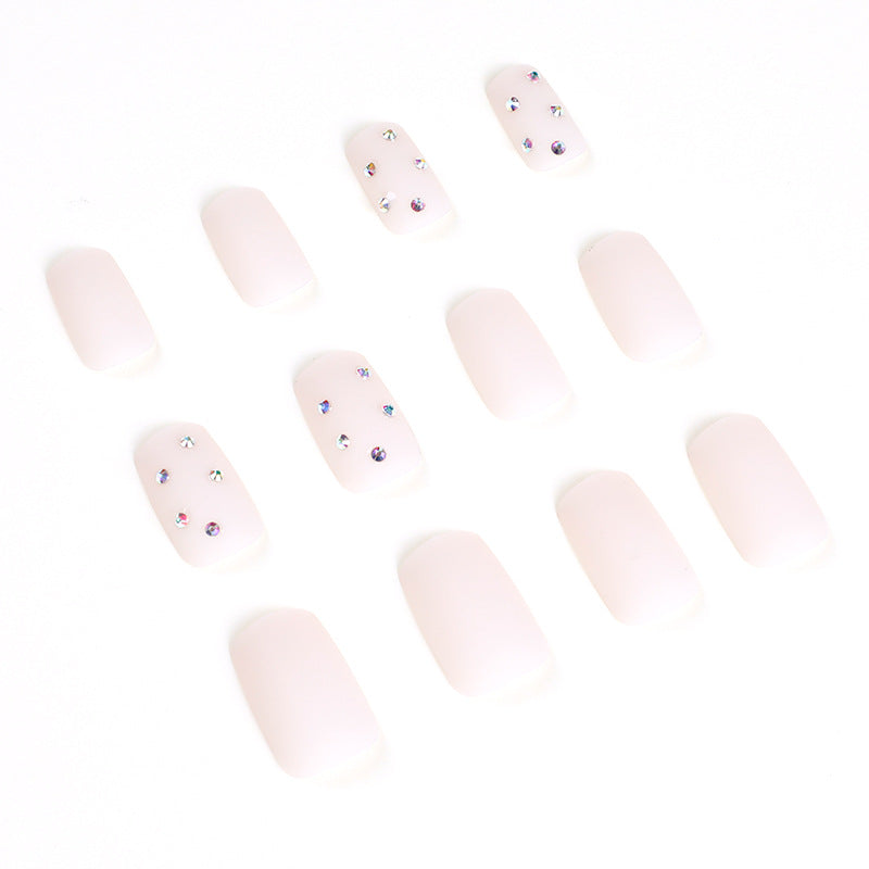 法式裸粉霧面水鑽美甲成品／批發 美甲貼片｜365nails