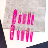 Neon Pink Crystal Accent Extra Long Press-On Nails