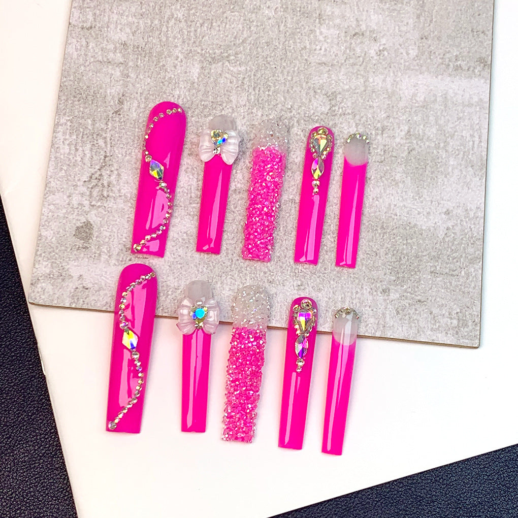Neon Pink Crystal Accent Extra Long Press-On Nails