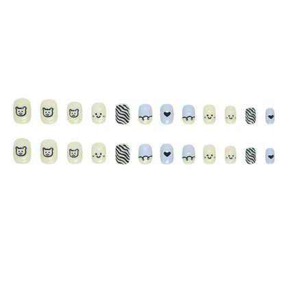 Simple cute lines bear smiley face color scheme cute manicure kids nails｜365nails
