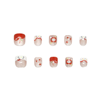 Cartoon lines kitten three-dimensional fruit kids nails｜365nails