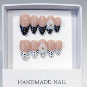 Classic Charm: "Polka Dot Daisy" – Almond Press-On Nails