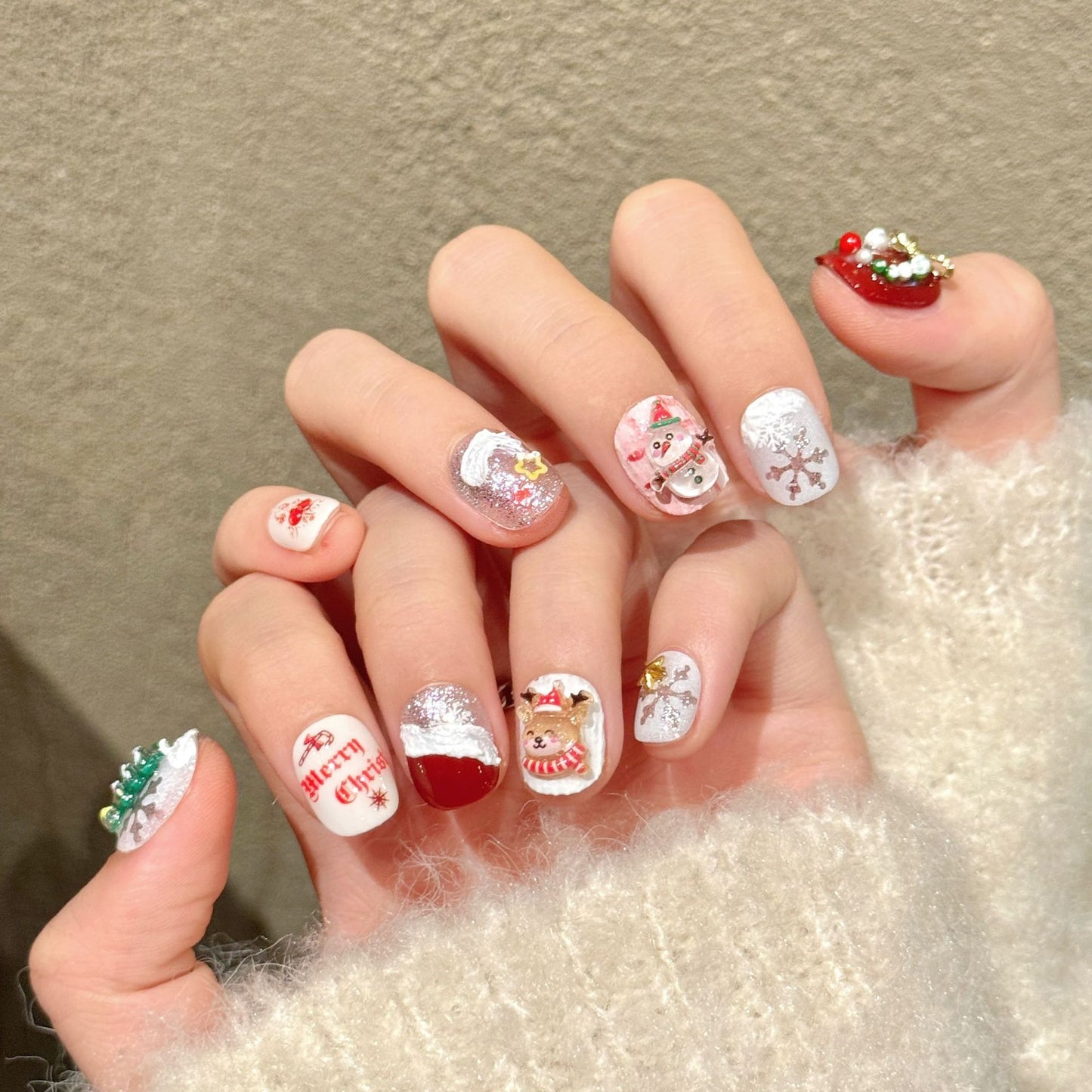 Cute Christmas Festive Red White Press On Nails