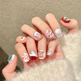 Cute Christmas Festive Red White Press On Nails