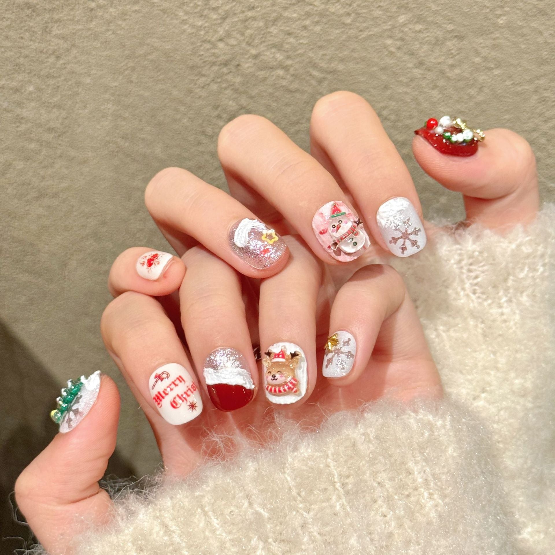 Cute Christmas Festive Red White Press On Nails