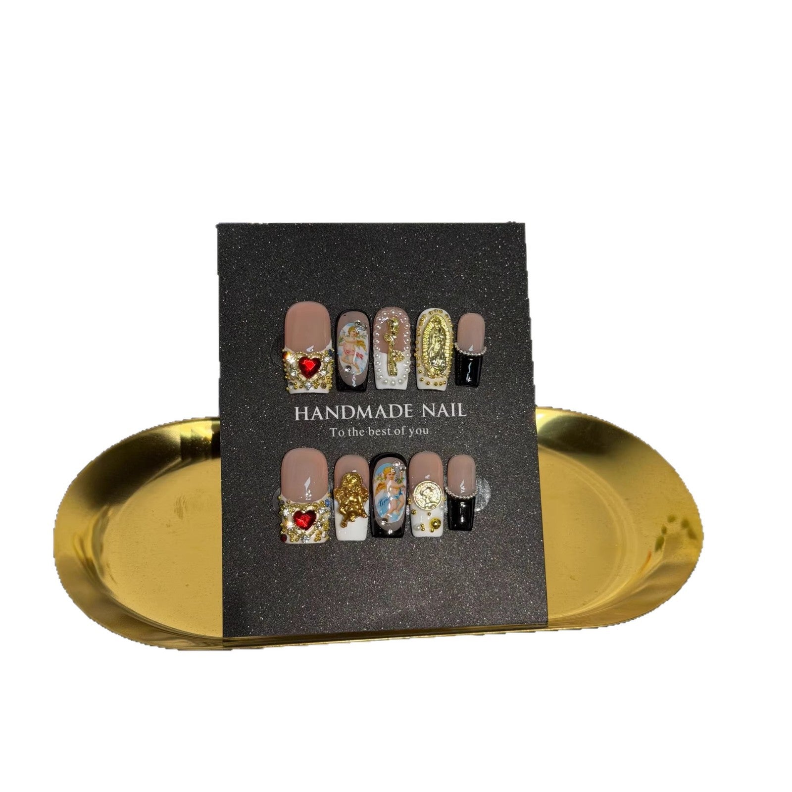 365nails: "Gilded Bloom" – 3D Floral Handmade Almond Nails