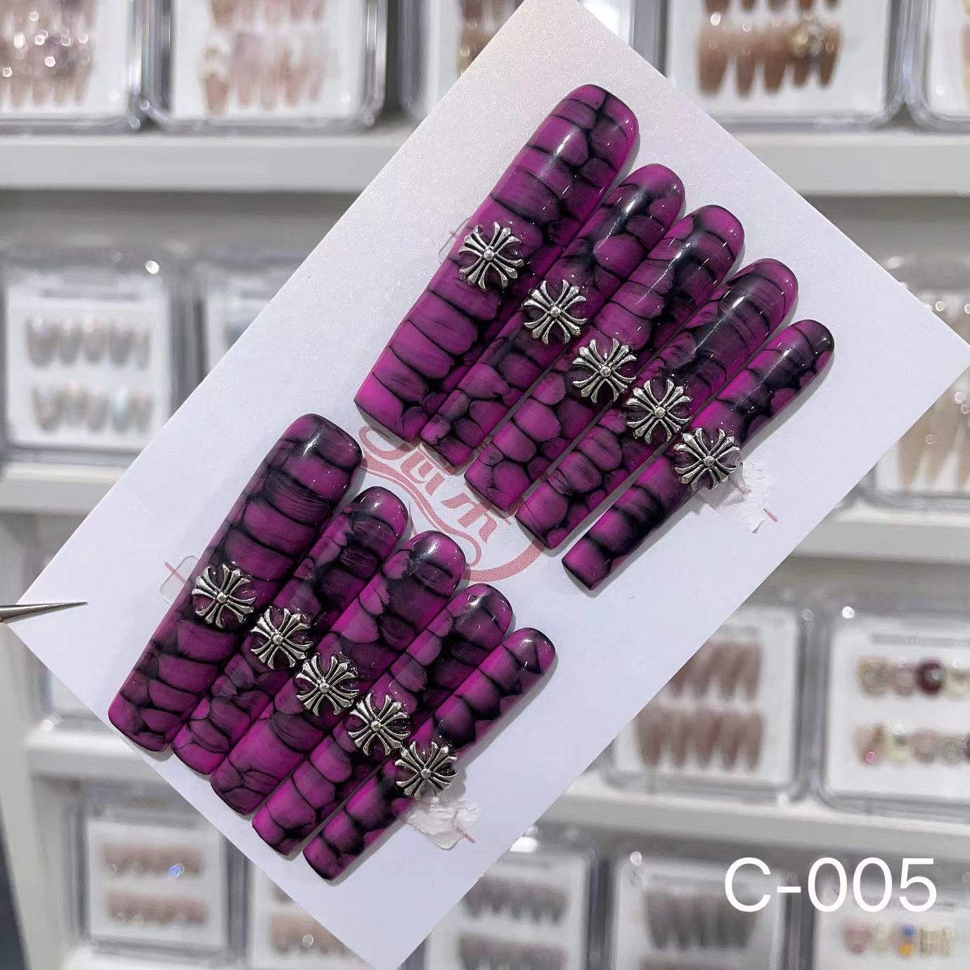 Extra Long 5.5cm Water Pipe Press-On Nails | Handmade Collection | Round Shape