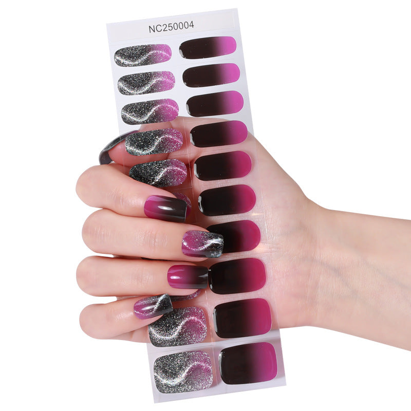 Semi-Cured Gel Nail Strips Sparkle Spotlight Cat Eye Glossy Design (MOQ=3)