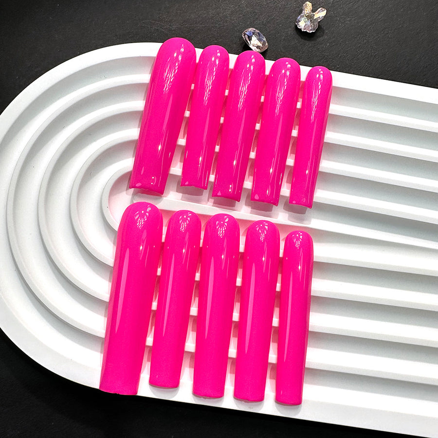Hot Pink Glossy Long Square Press On Nails