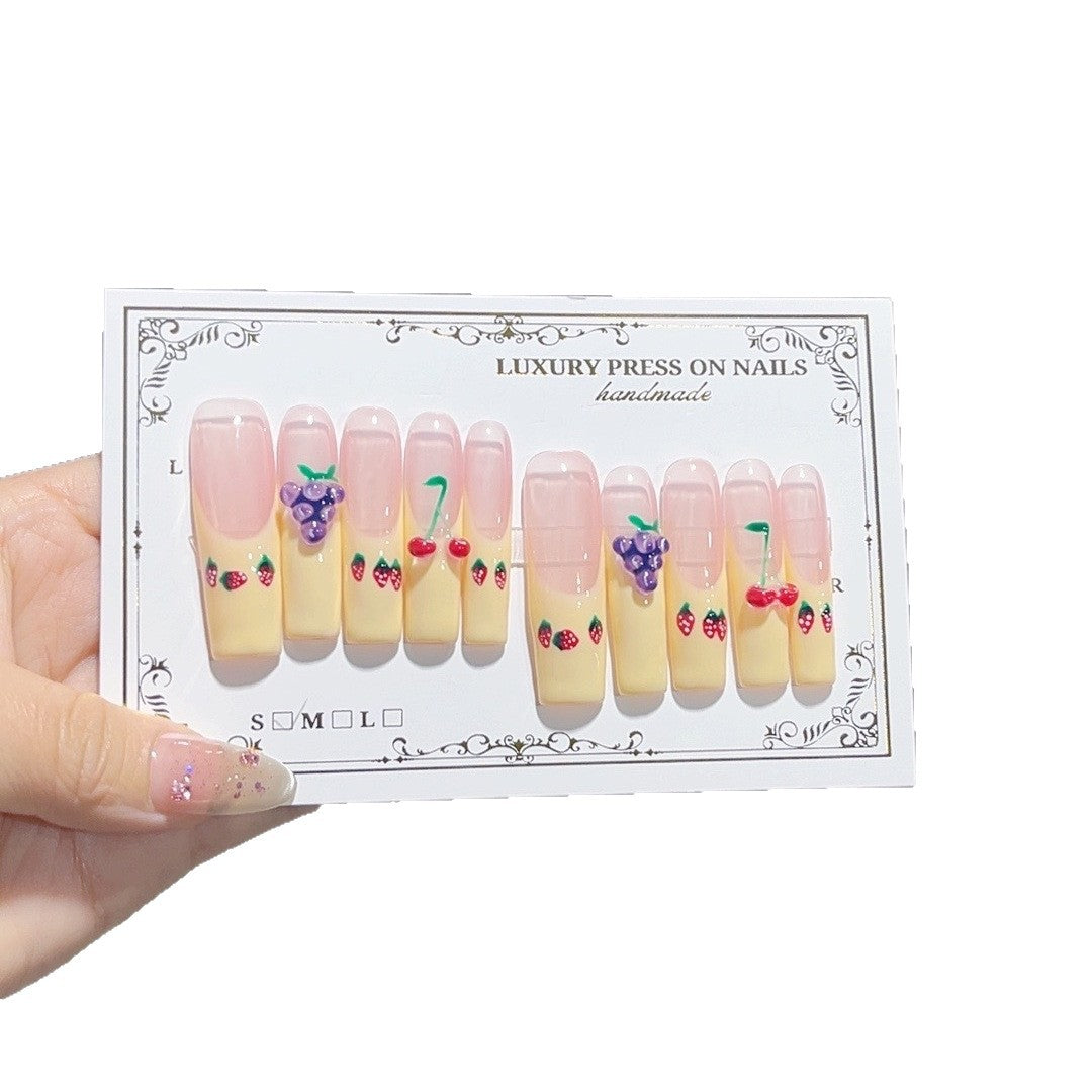 Strawberry Cherry Milk Press On Nails