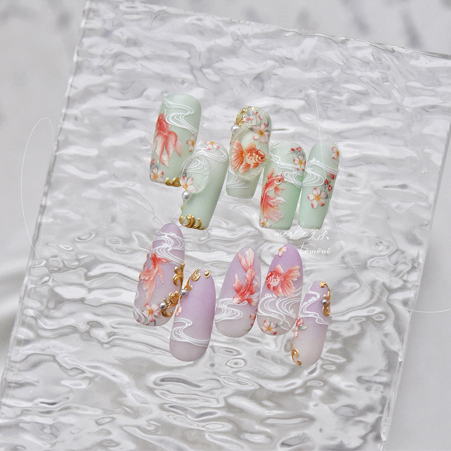 東方金魚系列：「錦鯉與櫻花」 – 3D 浮雕甲貼