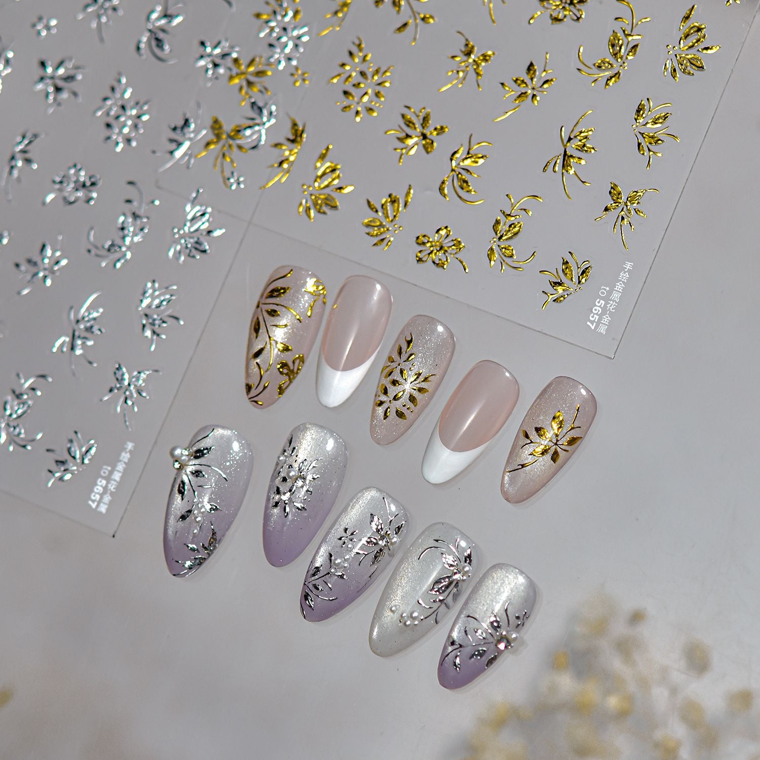 Gilded Floral Collection: "Vintage Gilded Orchid" – 3D Embossed Nail Sticker