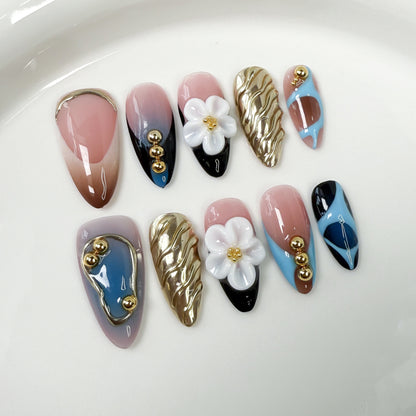 Spice Girls Almond Nail Three-dimensional Carved Blush Nail  Sweet and Pure Want to Wear Nail Pure Handmade Wholesale｜365nails
