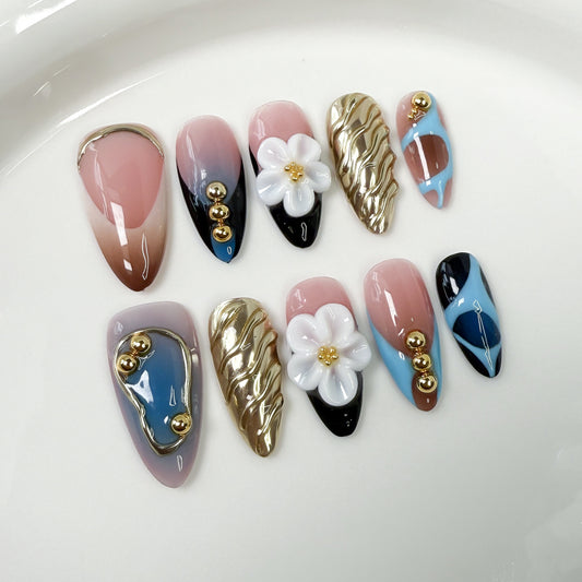 Spice Girls Almond Nail Three-dimensional Carved Blush Nail  Sweet and Pure Want to Wear Nail Pure Handmade Wholesale｜365nails