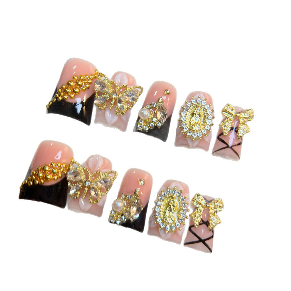 Black Gold Baroque Bow Luxury Press On Nails