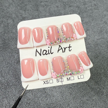 Duck mouth nail powder sweet French press-on nails pure handmade wearing fake nail wholesale｜365nails