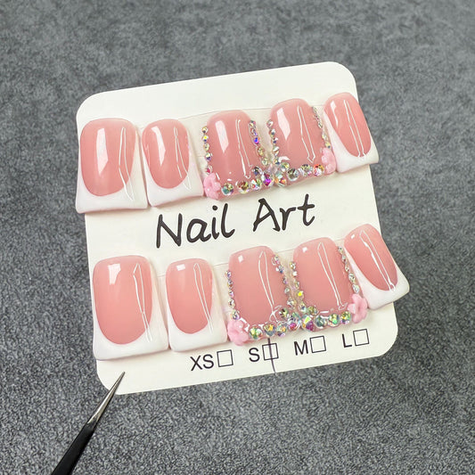 Pó para unhas boca de pato, unhas postiças francesas doces, feitas à mão, atacado｜365nails