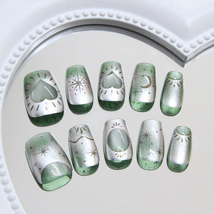 Nail Tips  prefabricated nail star moon cat eye love planet fashion girl white versatile fake nails short T nails 30 pieces｜365nails