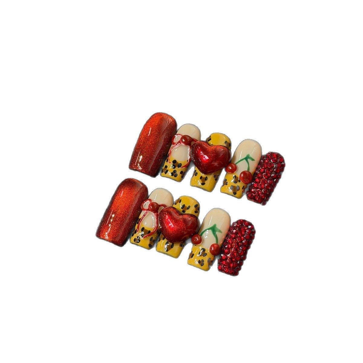 365nails : « Pop Cerise » – 3D Fruit et Perles, Fait main, Ongles courts forme carrée