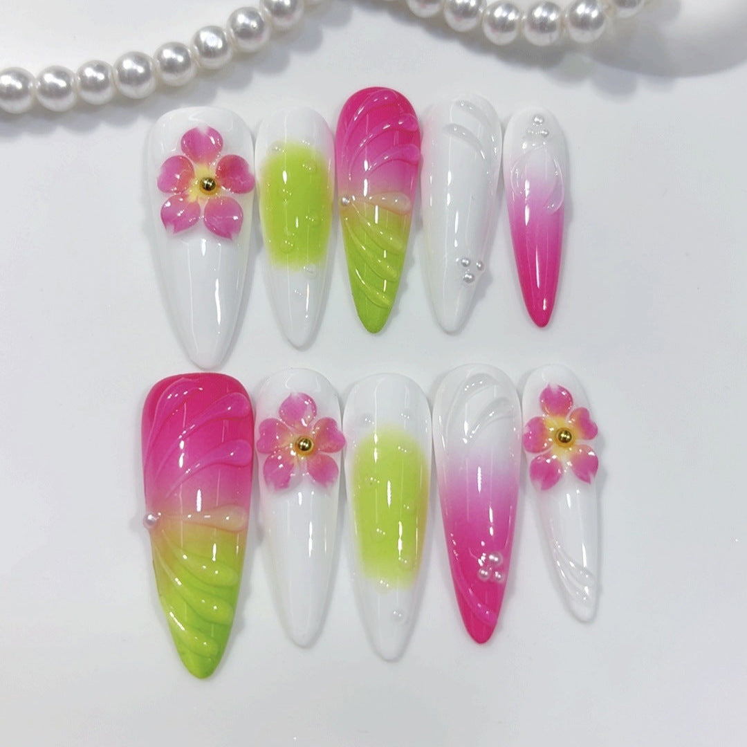 Flores Tropicais: "Neon Blossom" – Unhas Postiças Longas Almond
