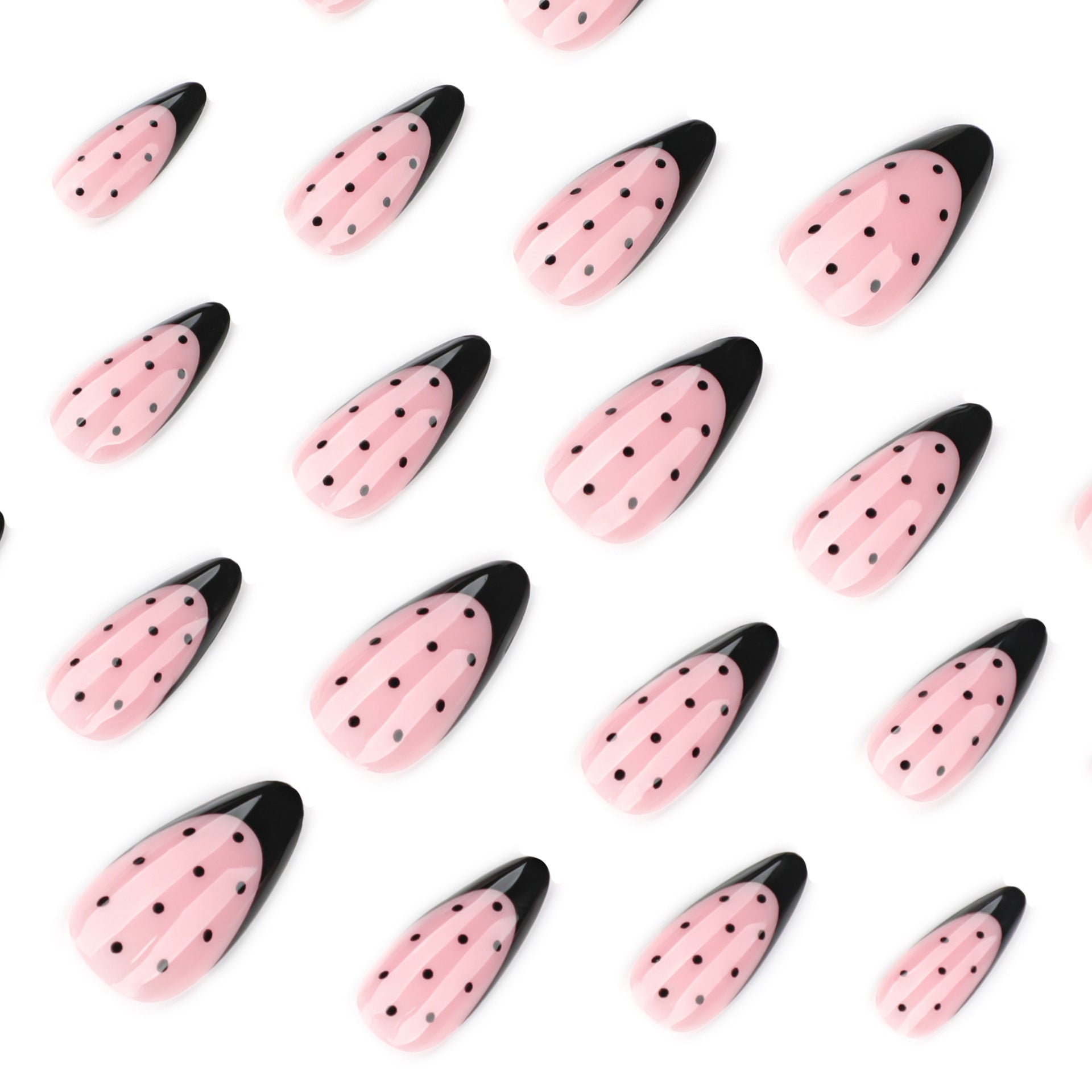 Simple french black press-on nails black polka dot round dot manicure nail chips almond nails