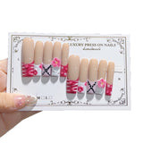 Pink Floral INS Style Long Press On Nails