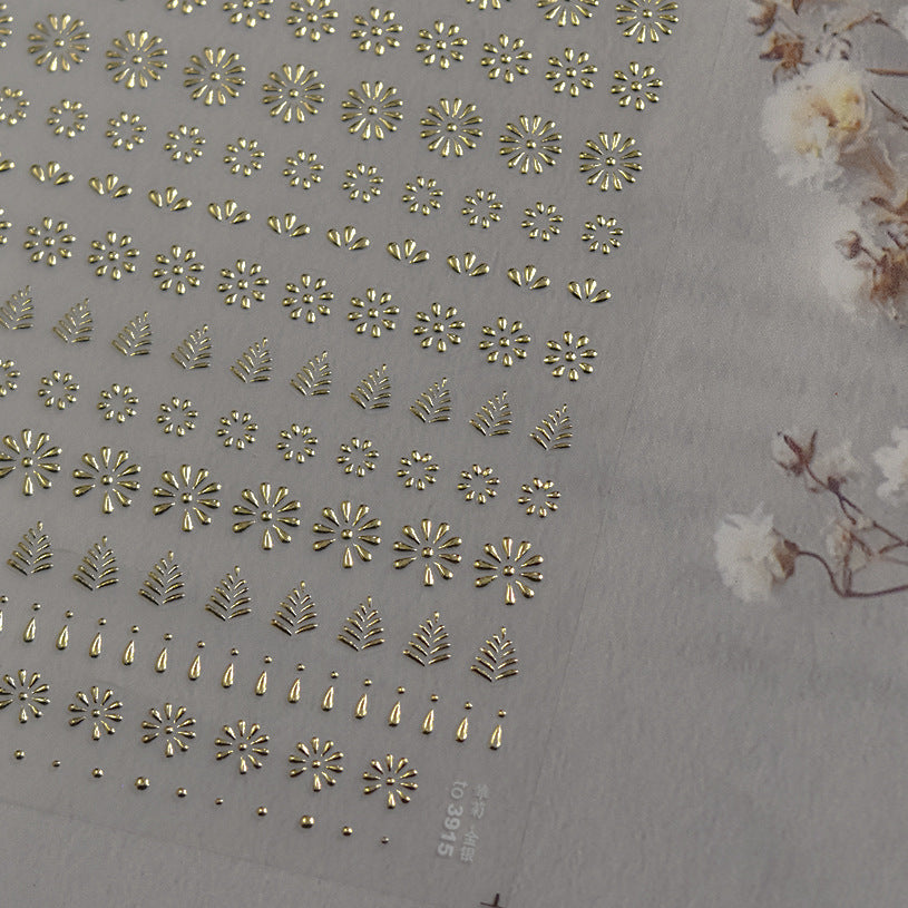 Gold Ornament: "Daisy & Pine" – 3D Nail Sticker