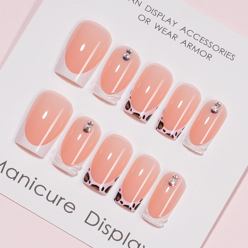 Orange French Floral Crystal Press On Nails (MOQ=3)