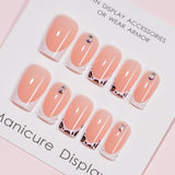 Orange French Floral Crystal Press On Nails (MOQ=3)