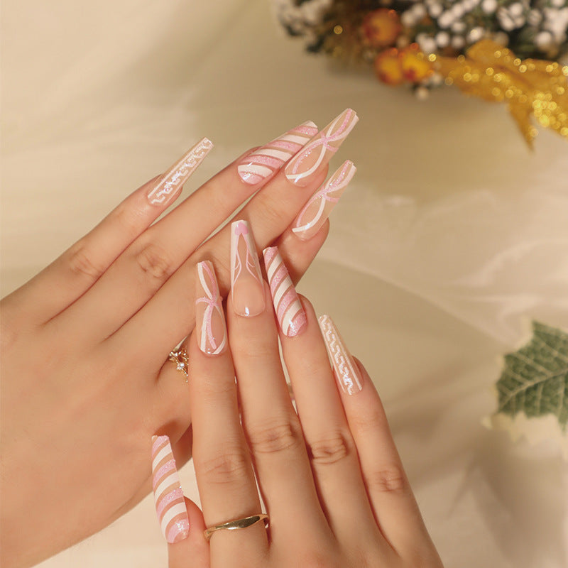 Nail Patch Wholesale Christmas Pink and White Glitter Geometric Lines Nail Patch Wholesale Nail Patch Nail Patch Wholesale｜365nails