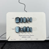 365nails Nocturne: "Midnight Sapphire" – Short Square Cat Eye & Glitter Press On Nails 24pcs