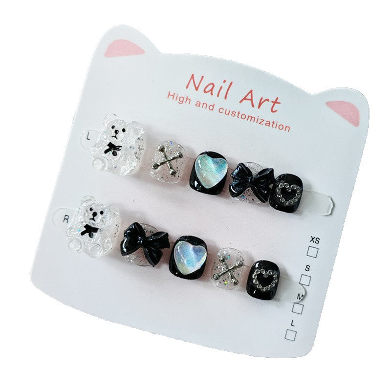 365nails: "edgy sweet bear" – short round handmade kids press-on nails